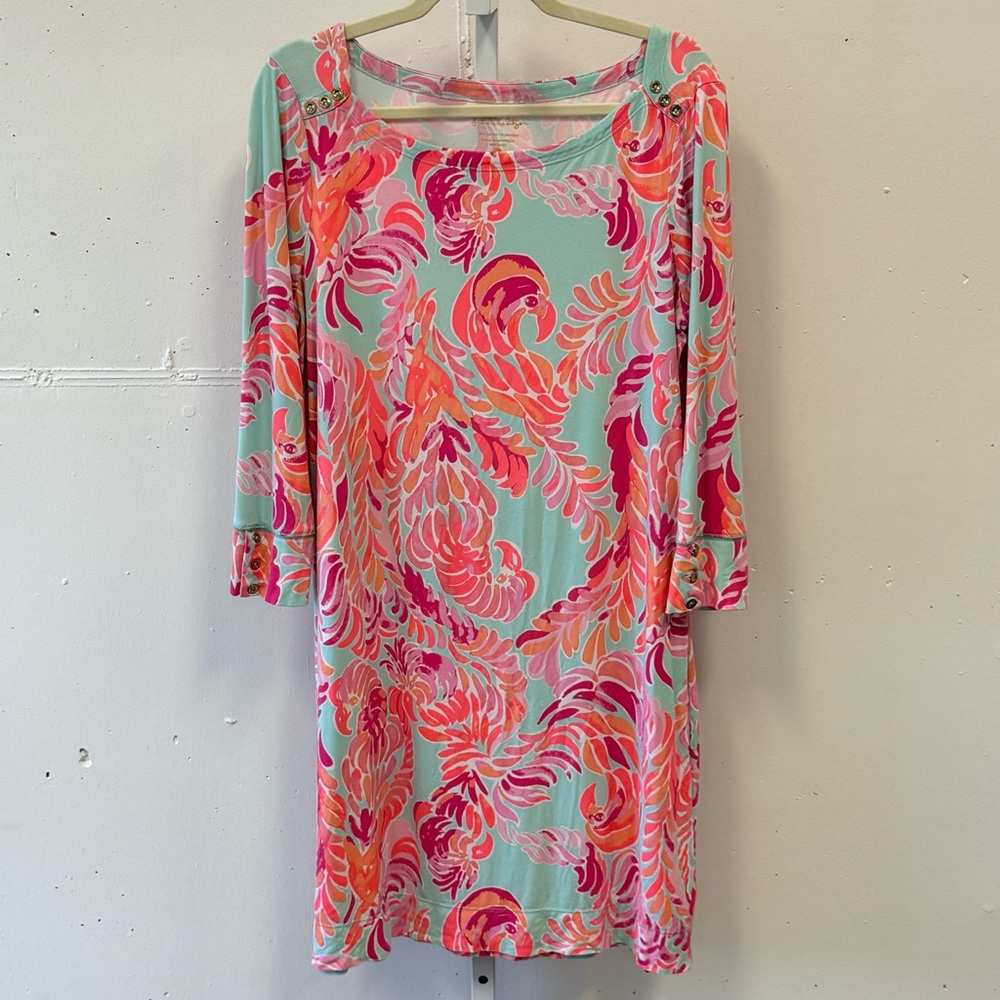 Lilly Pulitzer Paisley 3/4 Sleeve T-shirt Tunic Top Dress XL Coral